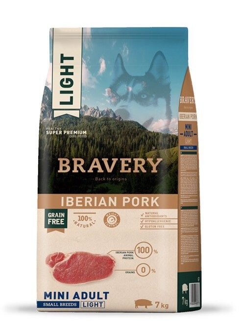 BRAVERY MINI ADULT DOG SMALL BREEDS IBERIAN PORK LIGHT 2KG Bravery Mini Adulto Iberian Pork Light 2 kg