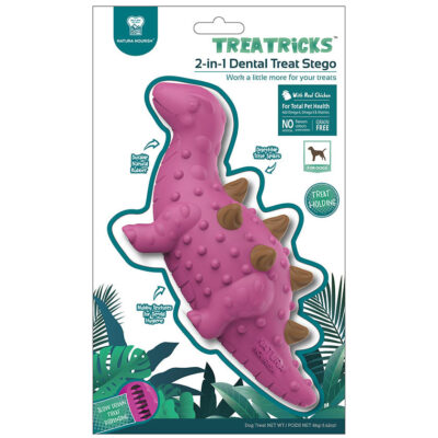 Treatricks Stego (Dinosaurio) - Juguete Dispensador Premios Dentales para Perros Medianos y Grandes (sabor pollo)